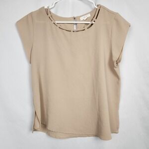 Mine Womens Beige Textured Cap Sleeve Blouse Size‎ Large